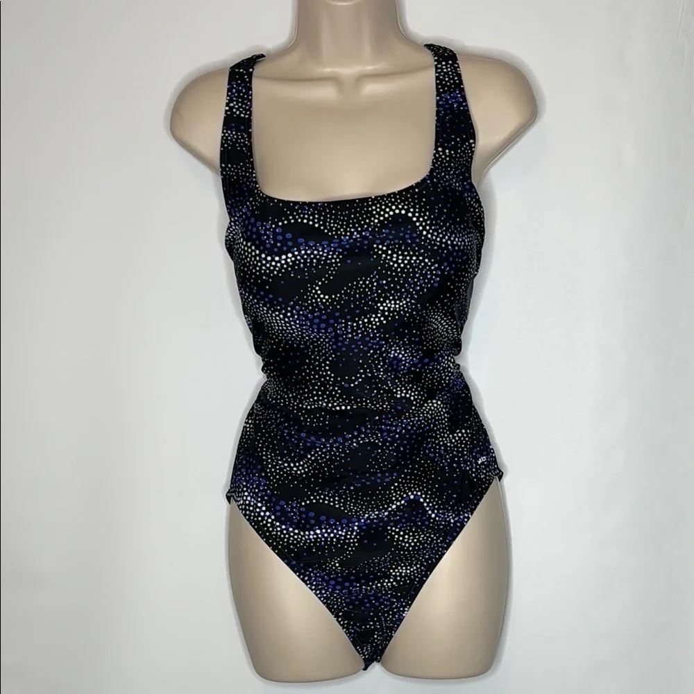 Speedo Black and Blue One Piece Swimsuit with Racerback